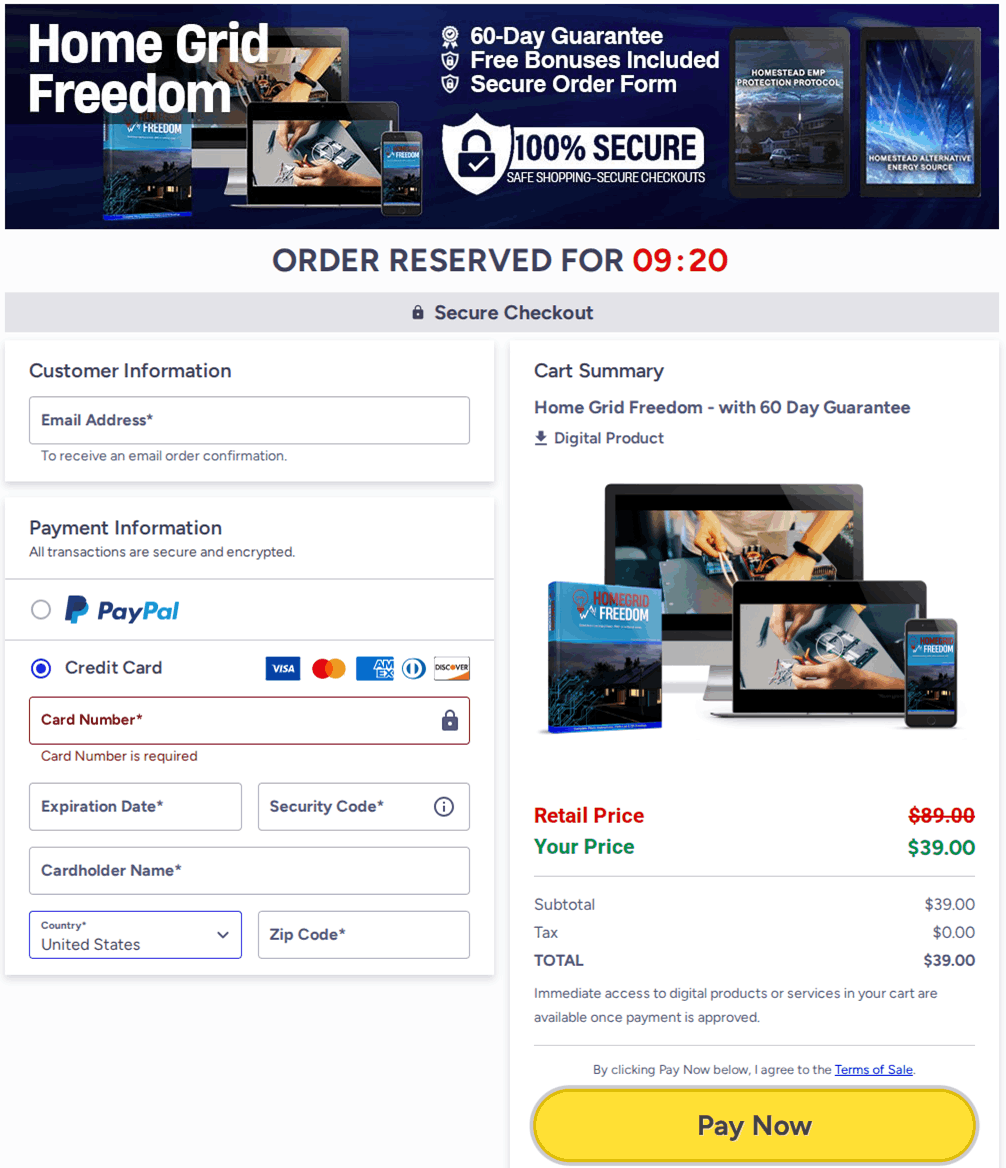 Home Grid Freedom Checkout